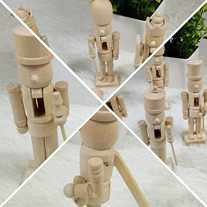 Sizet Unfinished Wood Nutcracker Ornaments Unpainted Mini Wooden Figurines, Set of 6