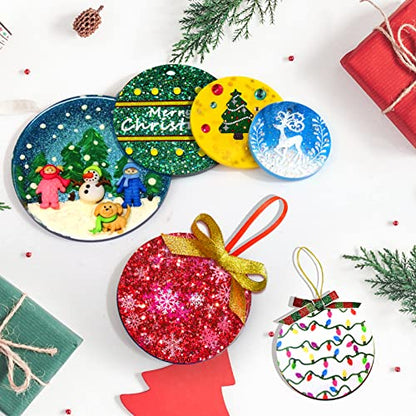 Juome Christmas Ornaments Resin Molds Silicone, 4 Pcs Round Shape Pendant Christmas Molds for Epoxy Resin, DIY Crafts Keychain Making Christmas Tree - WoodArtSupply