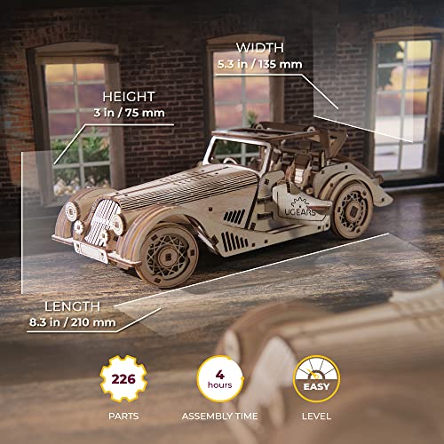 UGEARS Sports Car Rapid Mouse - 3D Car Model Puzzle with Powerful Dual Engine System - 3D Wooden Puzzles for Adults - Challenging Roadster Model Car UGEARS