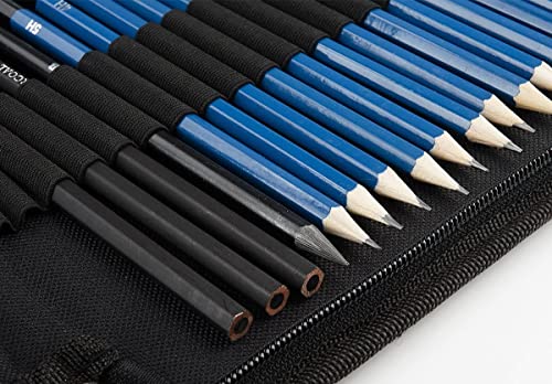 LIGHTWISH Professional Sketch and Drawing Pencil Kit with Graphite Pencils, Charcoal Pencils, Graphite Sticks, Tortillon blending Tool, 32-Piece - WoodArtSupply