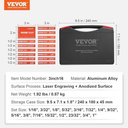 VEVOR Setup Blocks Woodworking Tools, 16-Piece, Precision Height Gauge Block Set, with Clearly Laser Engraved Size Markings and Storage Case, - WoodArtSupply