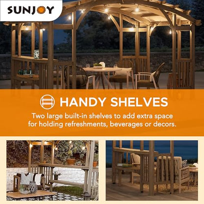 Sunjoy Arched Pergola 10 x 14 ft. Light Grey Outdoor Cedar Framed Wood Pergolas with Weather-Resistant Canopy for Patio, Garden, Backyard Activities - WoodArtSupply