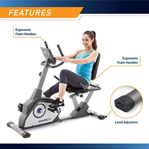 Marcy Magnetic Recumbent Exercise Bike with 8 Resistance Levels NS-40502R,Grey - WoodArtSupply