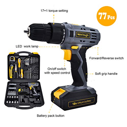 Uniteco 77PCS 18/20V Cordless Drill Screwdriver Tool Set Home Repair Set Combo Kit Tool Kit - WoodArtSupply