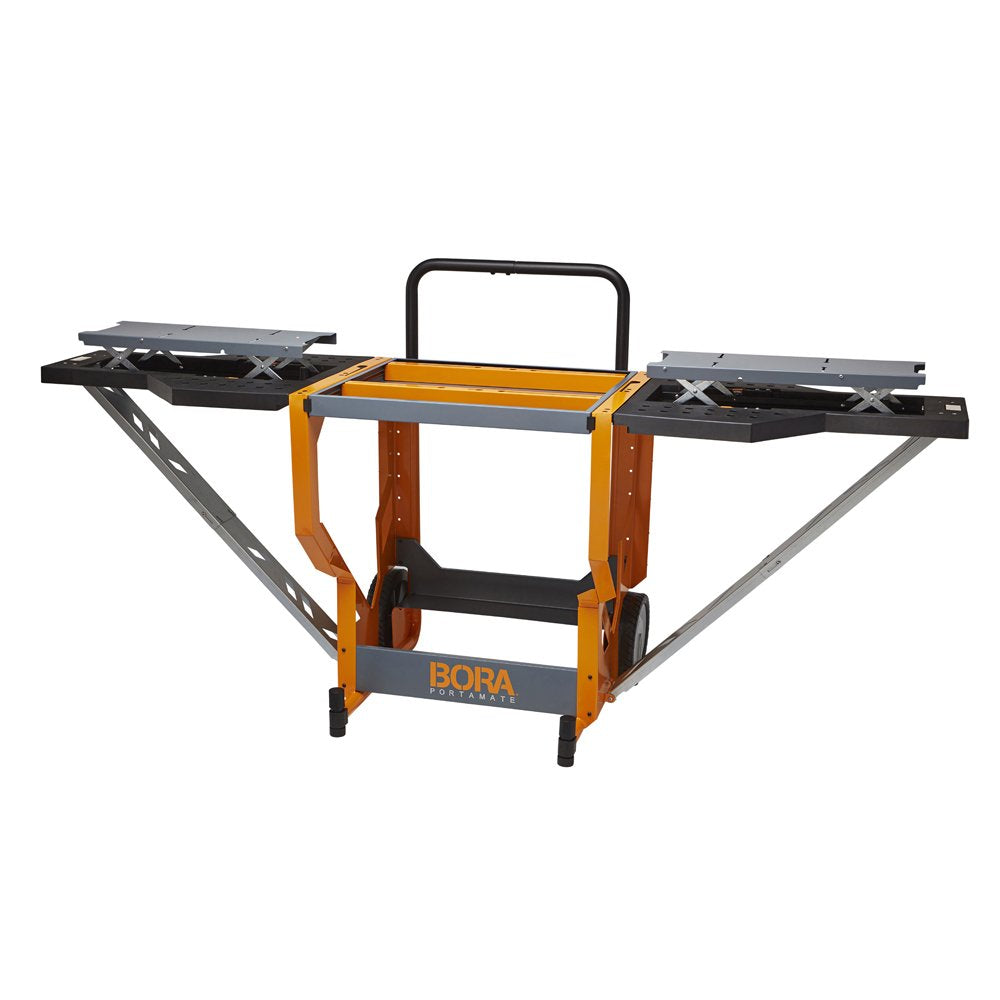 Bora Portamate - PM-8000 Miter Saw Stand Work Station | Mobile Rolling Table Top Workbench | Orange & Grey with Folding Wing Extensions Orange/Black Bora