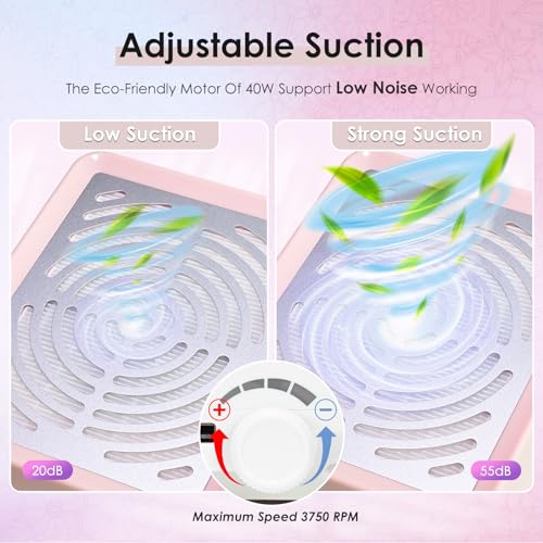 Rolokit Nail Dust Collector with Lamp&50pcs Disposable Filter&Dusting Brush, Electric Nail Vacuum Cleaner Dust Fan Suction Machine for Manicure Rolokit