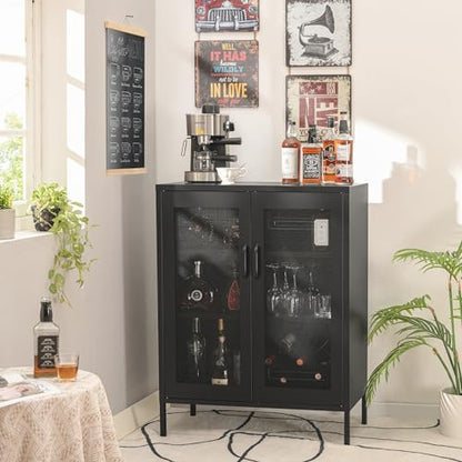 HAND IN HAND Buffet Sideboard Cabinet, Metal Storage Cabinet with Mesh Doors, Liquor Cabinet with Adjustable Shelves for Kitchen, Living Room, Home - WoodArtSupply