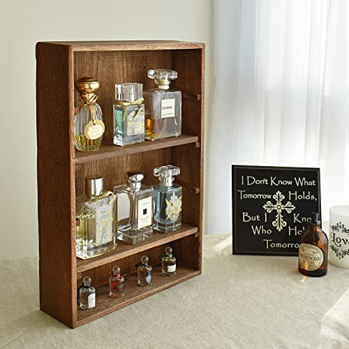 Ikee Design Wooden Wall-Mounted Display Shelves Rack for Collectibles-Figures,Shot Glasses,Spice Can,Cosmetics or Perfume-5 Adjustable Height Ikee Design