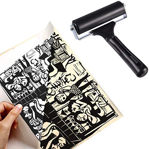 Hard Rubber Brayer Roller,Anti Skid Tape Construction Tool for Printmaking Wallpapers Stamping Gluing Application (3.8 Inch) Rocutus