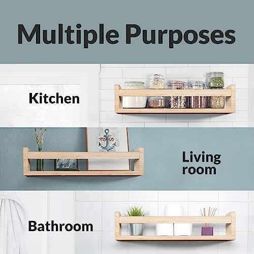 Set of 4 Natural Wood Floating Book Shelves for Nursery and Kids' Rooms NATURE SUPPLIES