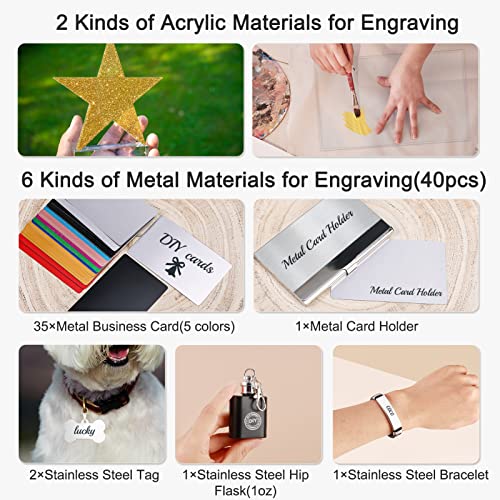 Csyidio 175 PCS Engraving Material Box, DIY Materials Apply to All Laser Engravers with Instructions, Laser Engraving Supplies Including Acrylic, Csyidio