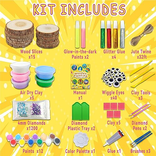  Wood Arts and Crafts Kit for Kids Girls Ages 6-8-12 Years  Old-20 Unfinished Wood Slices with Painting Accessories-Fun Family Time  Crafts Toys-Ideal Christmas Gifts and Decor : Toys & Games