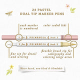 Primrosia 24 Pastel Dual Tip Markers, Fine Tip and Brush Pens. Perfect for art, illustration, drawing, calligraphy and bullet journals Primrosia