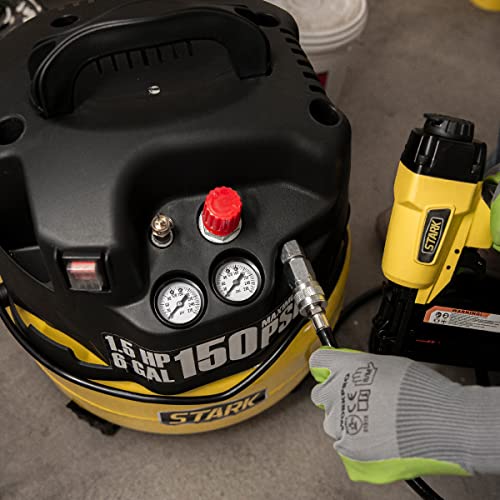 Stark 6 Gallon Pancake with 18 Gauge Brad Nailer Set Electric Oil-Less Air Compressor, 150 PSI - WoodArtSupply