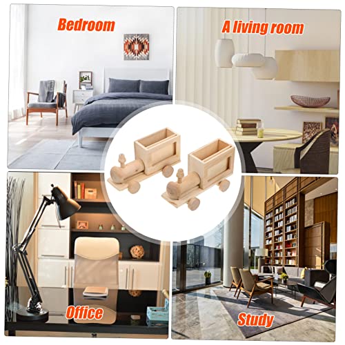 Gogogmee 2Pcs DIY Train Pen Holder Unfinished Blank Pen Cup Kids Painting Wood kit Small Unfinished Wood Basket Cute Pen Pot Statues Unfinished Wood Gogogmee