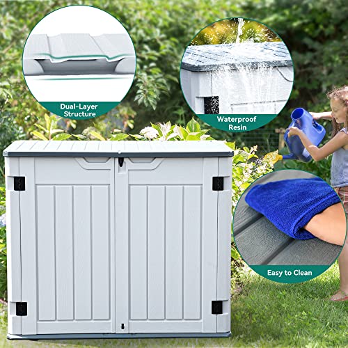 YITAHOME Outdoor Horizontal Storage Sheds w/o Shelf, 35 Cu Ft Lockable Resin Waterproof Shed, Ideal for Garden Tools, Easy to Assemble, Light Gray YITAHOME
