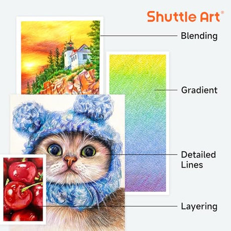174 Colors Professional Colored Pencils, Shuttle Art Soft Core Coloring Pencils Set with 1 Coloring Book,1 Sketch Pad, 4 Sharpener, 2 Pencil Shuttle Art