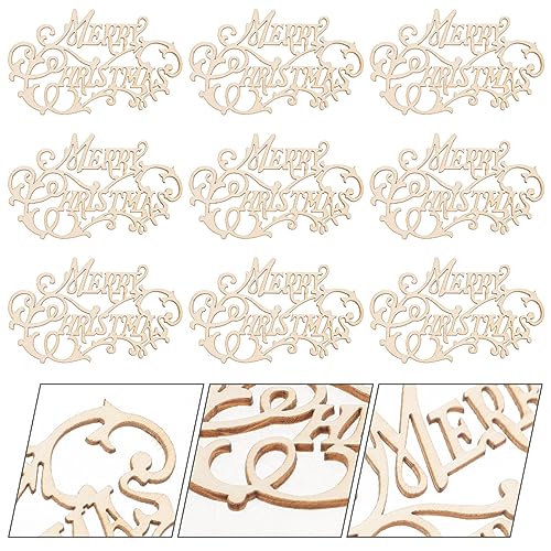 EXCEART Merry Christmas Wooden Cutout 20pcs Unfinished Wood Letter Pieces Slice Embellishment Blank Xmas Tree Tags for DIY Scrapbooking Xmas Sewing