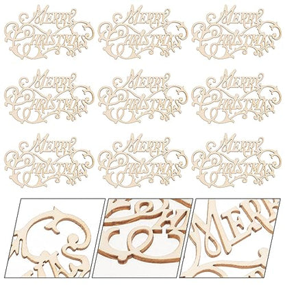 EXCEART Merry Christmas Wooden Cutout 20pcs Unfinished Wood Letter Pieces Slice Embellishment Blank Xmas Tree Tags for DIY Scrapbooking Xmas Sewing