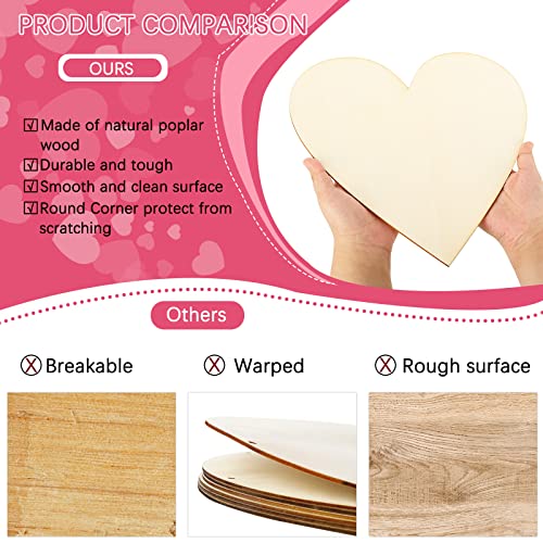 Whaline 10Pcs 16 Inch Valentines Wooden Heart Cutouts Large Unfinished Heart Wood Sign Craft Ornament Blank Wood Slices for Valentine's Day Wedding