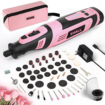 SHALL 8V Cordless Rotary Tool Kit, Pink Lightweight 2.5 Ah Battery Rechargeable Rotary Tool w/ 121 Accessories, 5-Speed Power Rotary Tool for
