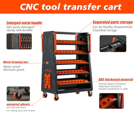 CAT40 CNC Tool Cart-100 Cap, 5-Tier CNC Rolling Carts with Wheels，40 Taper Tool Holder, CNC Mobile Tool Holder, CNC Tool Organizer, CAT 40 Tool LYREIGN
