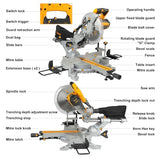 Hoteche 10-Inch Miter Saw 15A Sliding Compound Single Bevel Chop Saw with Laser Guide and TCT Saw Blade for Wood and Metal Working Hoteche