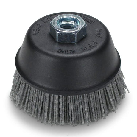 BHA 4" Abrasive Filament Nylon Bristle Cup Brush, 5/8-11 Threat Arbor - Gray (80 Grit) BHA