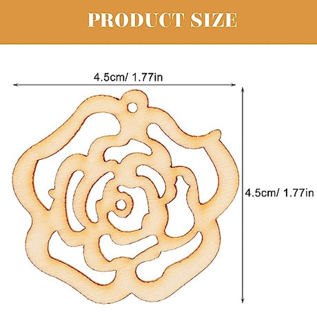 Hollow Rose Flower Mini Wooden Slices DIY Crafts Cutouts Wooden Scrapbooking Flower Shaped Hanging Ornaments for Valentine's Day Wedding Party Abaodam