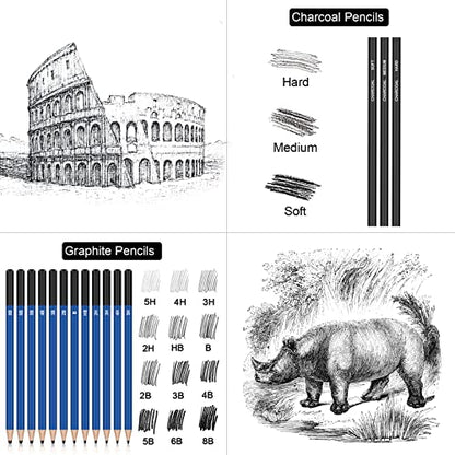 TanSon Drawing Kit,98PCS Drawing & Art Supplies Kit-Include Graphite Sketch Pencils,Colored Pencils,Charcoal Pencils Art Set and Portable Case,Ideal - WoodArtSupply