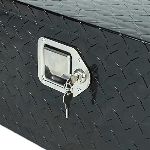 PRFFWK Truck Bed Tool Box Trailer Storage Tool Box Black Aluminum Heavy Duty Pick Up Truck Bed RV Toolbox Diamond Plate with Lock & Keys PRFFWK