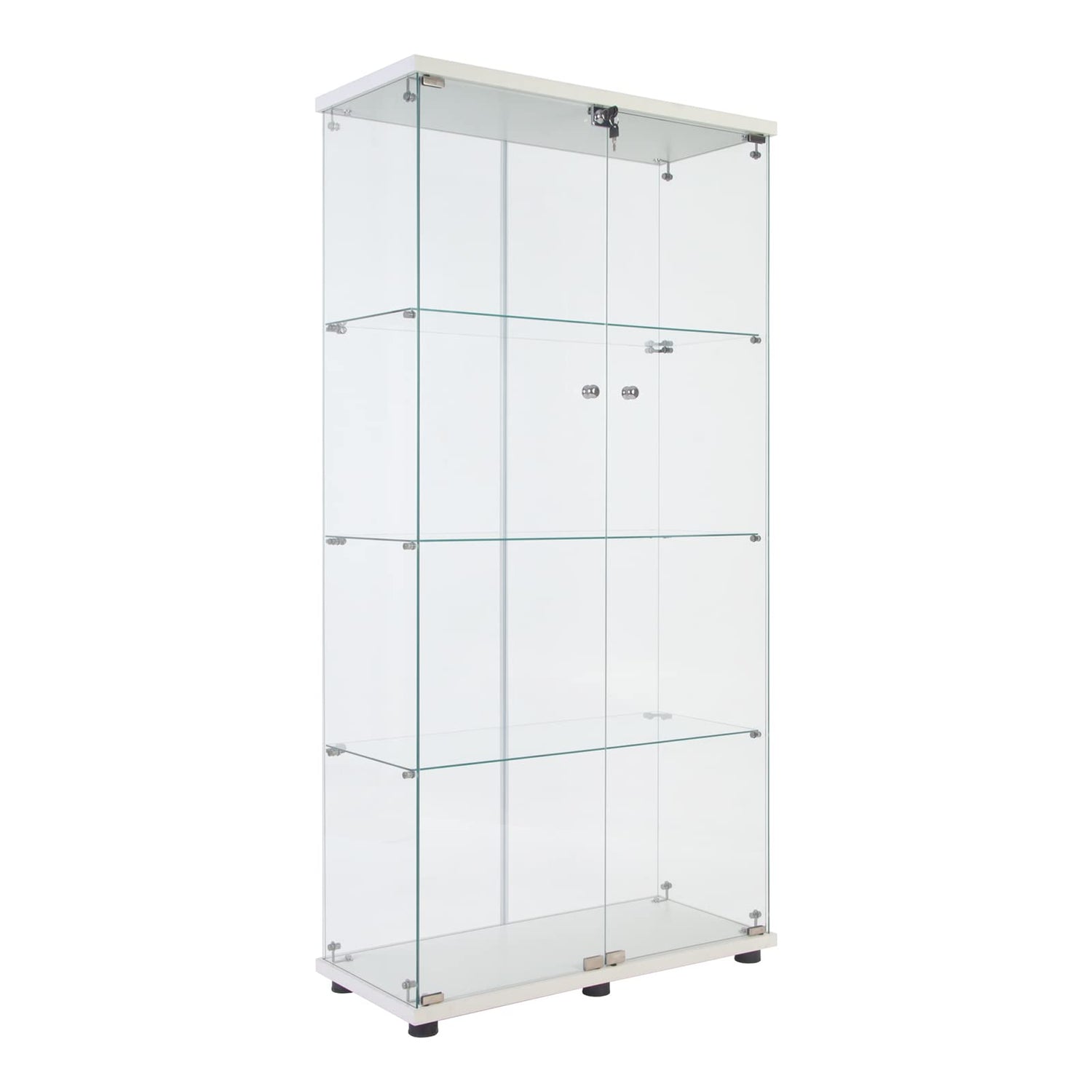 Zipzop Contemporary 64.5'' 4-Shelf Glass Display Cabinet with Two Doors in Upgrade White Zipzop