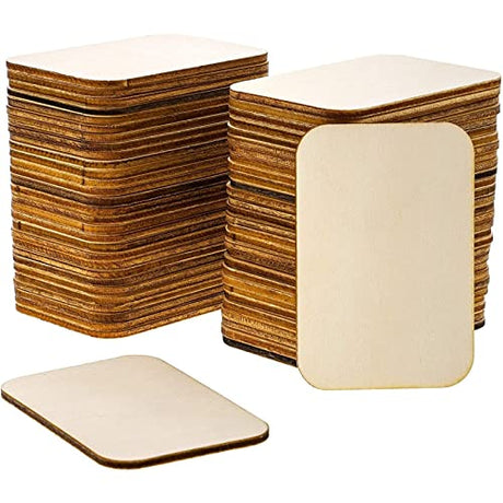 60 Pack Unfinished Wood Cutouts for Crafts, Rectangle Wooden Slices for DIY Projects (2 x 3 in) Bright Creations