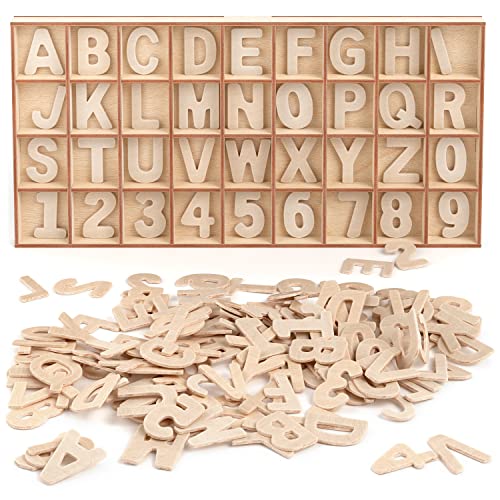 Arteza Wooden Letters and Numbers, 144 Unfinished Wood Pieces, 104 Letters, 40 Numbers, Poplar Plywood, Craft Supplies for Customizing Art Projects