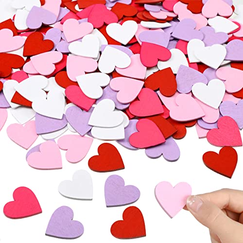 300 Pieces Valentine's Day Confetti Decor Wedding Romantic Confetti Decor Colorful Table Scatter Rustic Confetti Tiny Wooden Hearts Unfinished Wooden