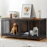 Lyromix 70.86'' Dog Crate Furniture Large Breed TV Stand with Cushion & Double Rooms,Wooden Dog Kennel Dog Crate End Table with Removable Divider for Lyromix