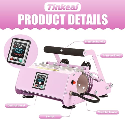 Tinkeal Tumbler Heat Press Machine Sublimation Transfer for 11-30oz Cup，Mug Heat Press Sublimation Paper with Heat-Resist Gloves & Tape, DIY Ceramic - WoodArtSupply