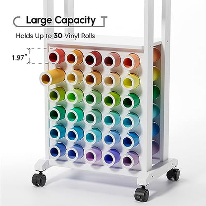 Crafit Organizers and Storage Compatible with Cricut Machines, Rolling Craft Storage Cart with 30 Vinyl Roll Holders, Crafting Table Organization