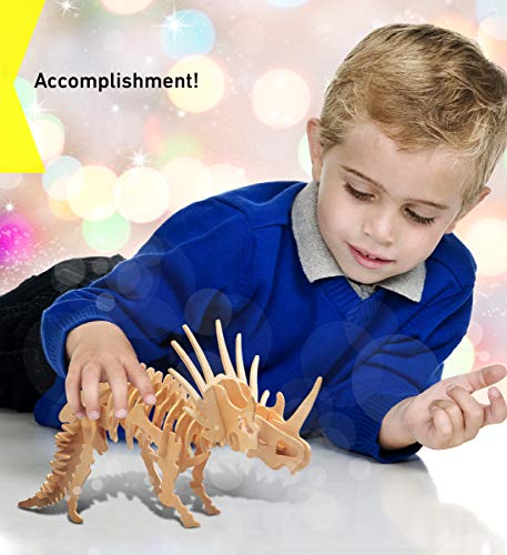 Puzzled 3D Puzzle Styracosaurus Dinosaur Wood Craft Construction Model Kit Educational DIY Wooden Dino Toy Assemble Model Unfinished Crafting Hobby