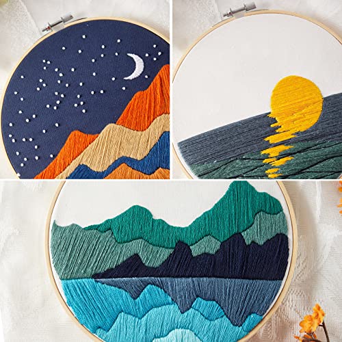 Embroidery Kits for Beginners Adults, Stamped Cross Stitch kits for Adult Beginners Embroidery Starter Kit with Pattern, 3 Embroidery Hoop and Armindou