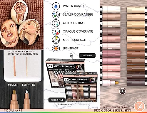 TOOLI-ART 22 Acrylic Paint Markers Paint Pens Pro Color Series Set 3mm Medium Tip for Rock Painting, Glass, Mugs, Wood, Metal, Glass Paint, Canvas, TOOLI-ART