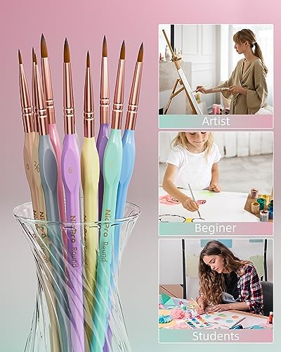 Nicpro 10PCS Micro Fine Detail Paint Brush Set, Macaron Pastel Small Miniature Fine Tip Detail Brushes Kit for Acrylic Oil Watercolor, Craft, Models, Nicpro