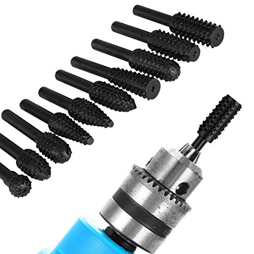 EEEkit 10PCS Wood Carving File Rasp Drill Bit, 1/4" 6mm Rotary Rasp Drill Bit Set, DIY Woodworking Rotating Embossed Chisel Shaped Shank Tool Burr - WoodArtSupply