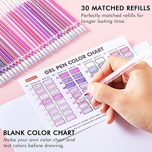 Shuttle Art 60 Pack Tone , Pink Purple Gel Pens with 30 Refills for Adults Coloring Books Journaling Drawing Nature, Landscapes, Animals Scenes Shuttle Art