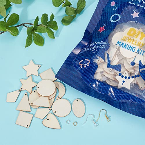 SUNNYCLUE 520Pcs 80 Pairs Unfinished Wooden Earrings Wood Earring Blanks Kit Wood Large Charms 160Pcs Earring Hooks 200Pcs Jump Rings for Jewelry SUNNYCLUE