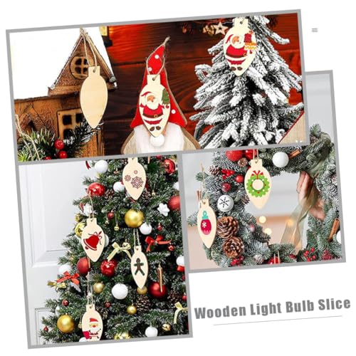 Yardenfun 1 Set Christmas Decoration Wood Christmas Light Bulb Christmas Crafts Wood Slices Wood Slice Ornaments Christmas Tree Baubles DIY Christmas Yardenfun