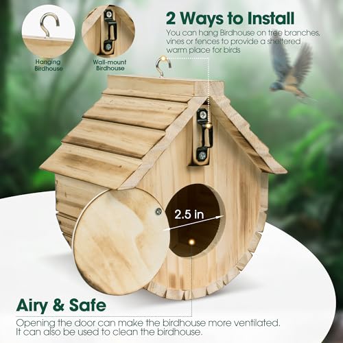 Bird House for Outside, Wooden Blue Houses for Outdoors with Standing Platform for Garden, Birdhouse with Viewing Holes for Yard, Hanging Birdhouse - WoodArtSupply