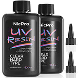 Nicpro UV Resin 200g, 2 PCS Upgrade Crystal Clear Ultraviolet Epoxy Resin Glue Kit, Low Odor & Quick Curing Sunlight Hard UV Resin for Jewelry Nicpro