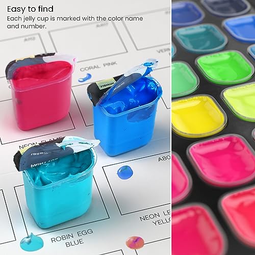 ARTEZA Gouache Paint Set, 24 Vibrant Colors with Jelly Gouache, (1 oz, 30 ml) Tubs, Resealable Lids and Travel Case, Art Supplies for Canvas, Paper, - WoodArtSupply