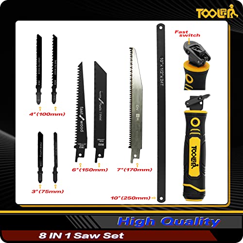 TOOLAN: 8-In-1 Multi Blades Hand Saw, Drywall Cutter Saw. Hacksaw. Long Blade Hand Saw For Cutting Drywall, Sheetrock, Wood, Metel, Plastic, Plywood. TOOLAN